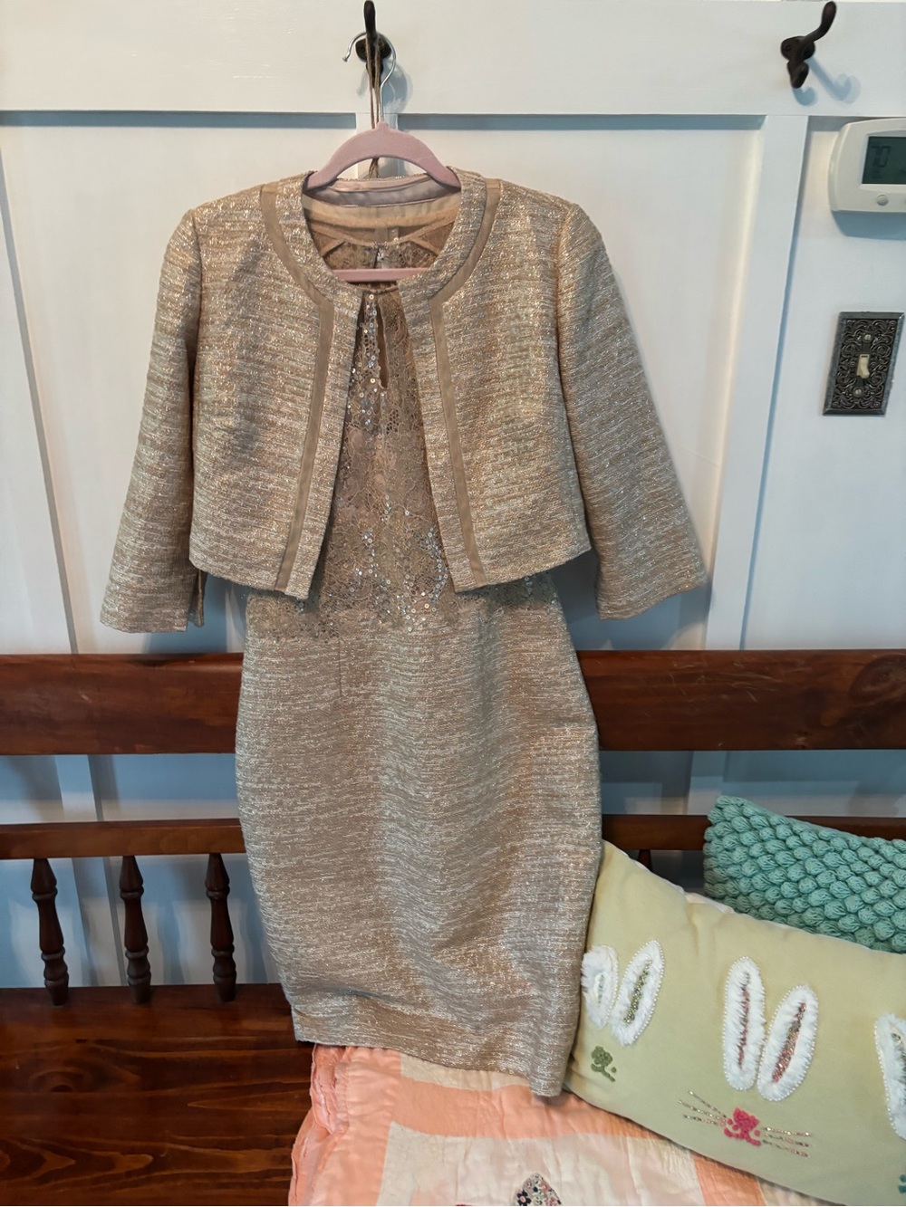Kay Unger Gold  Sheath Dress with Cropped Jacket